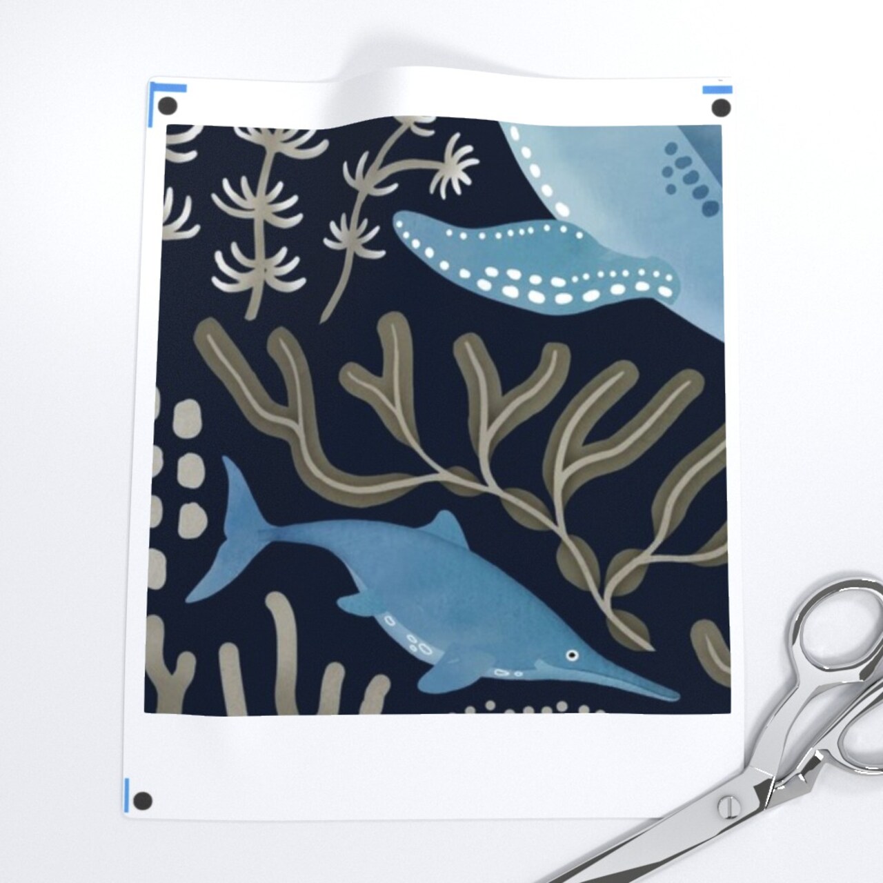 Watercolor Dinosaur Blue Ocean Under The Sea Ammonites Turtle Kids Play Room Kelp Seaweed Plesiosaurs Prehistoric Animals Large Scale Custom Printed Fabric by Spoonflower Various Fabrics by the Yard or Fat Quarter